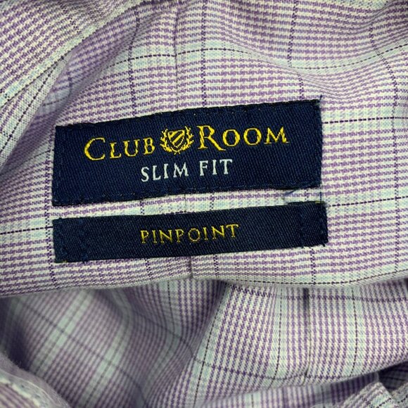 Club Room Slim Fit Men's Dress Shirt 15.5 34/35 Pinpoint Purple Plaid - Picture 2 of 7